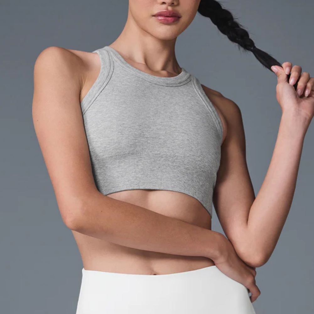NWOT ALO Yoga Seamless Delight Bra Tank in Heathered Oatmeal